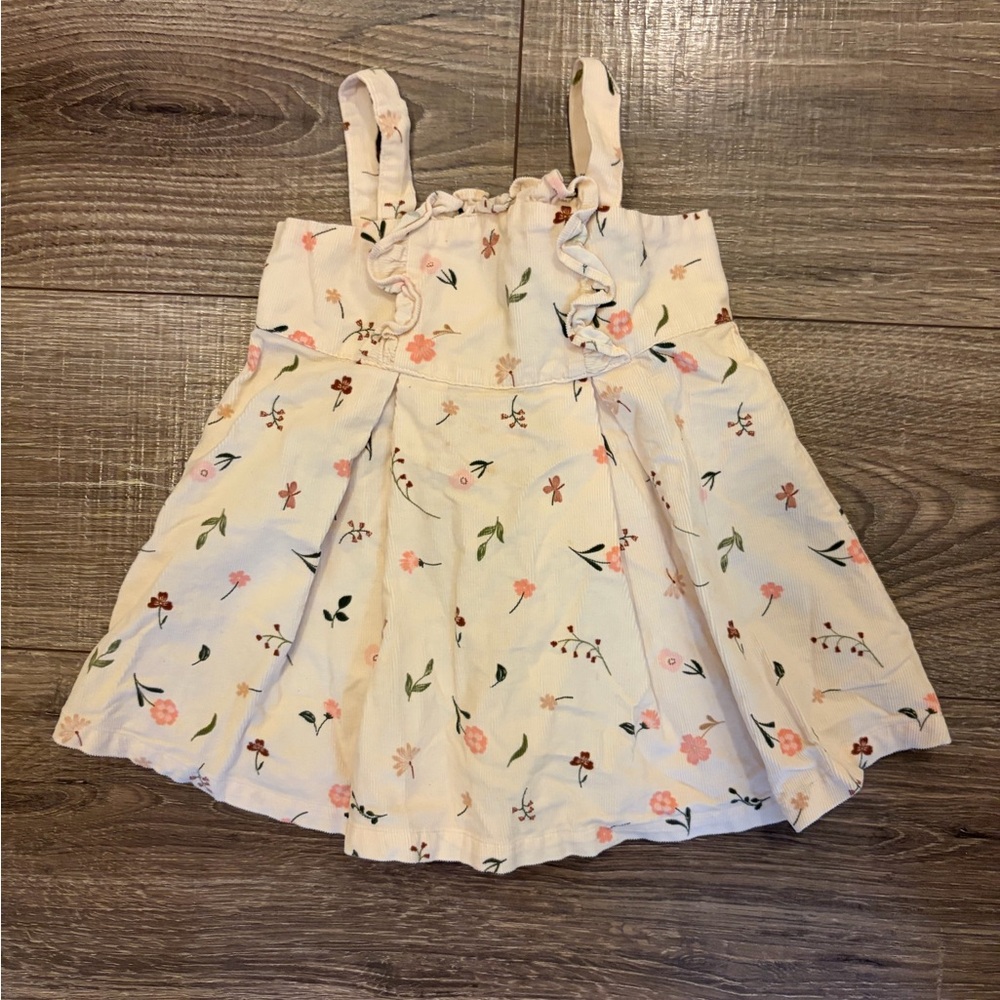 Girls' Cream Floral Corduroy Dress